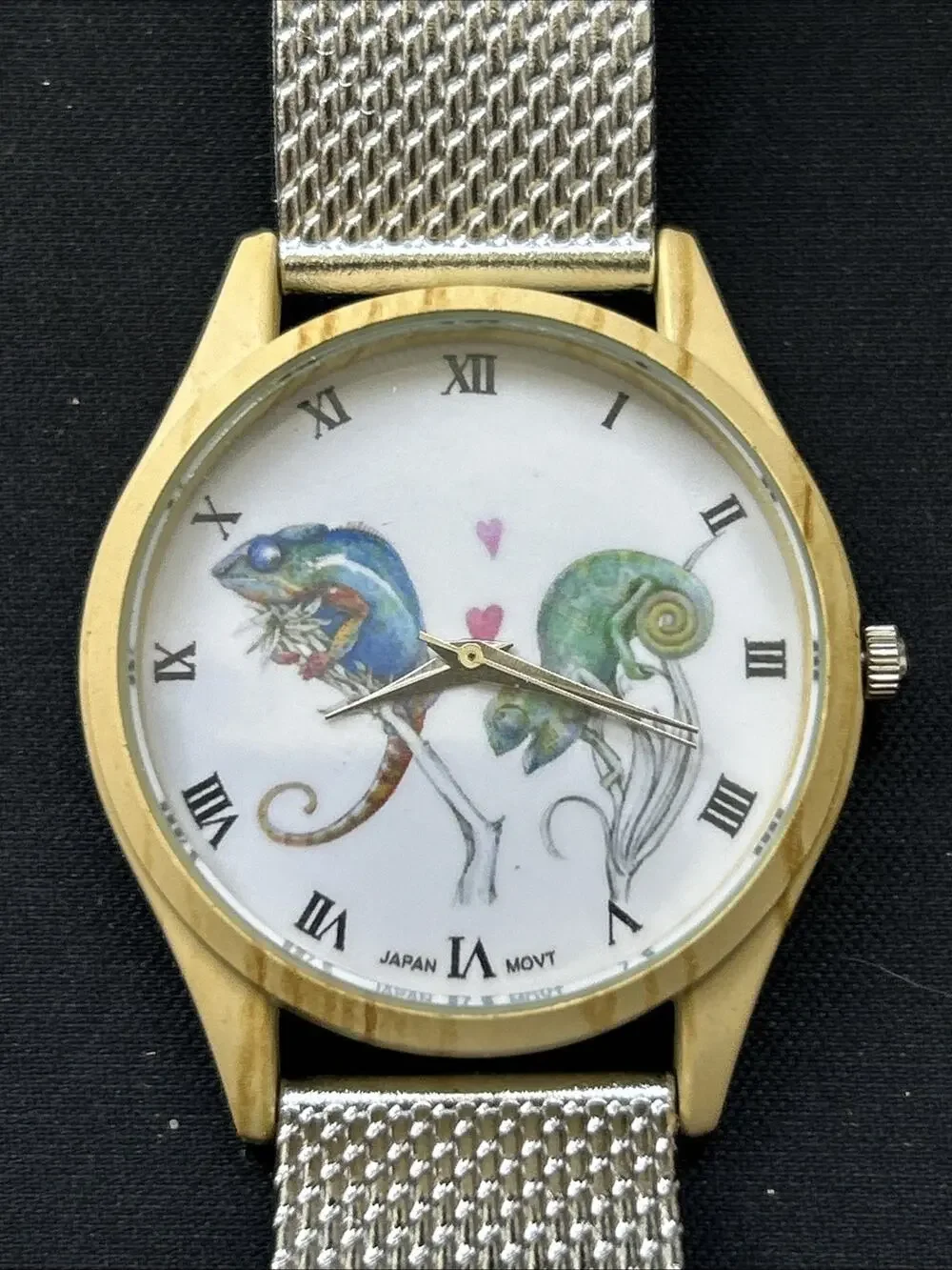 Chameleon Wood Case Silver Band Quartz Watch